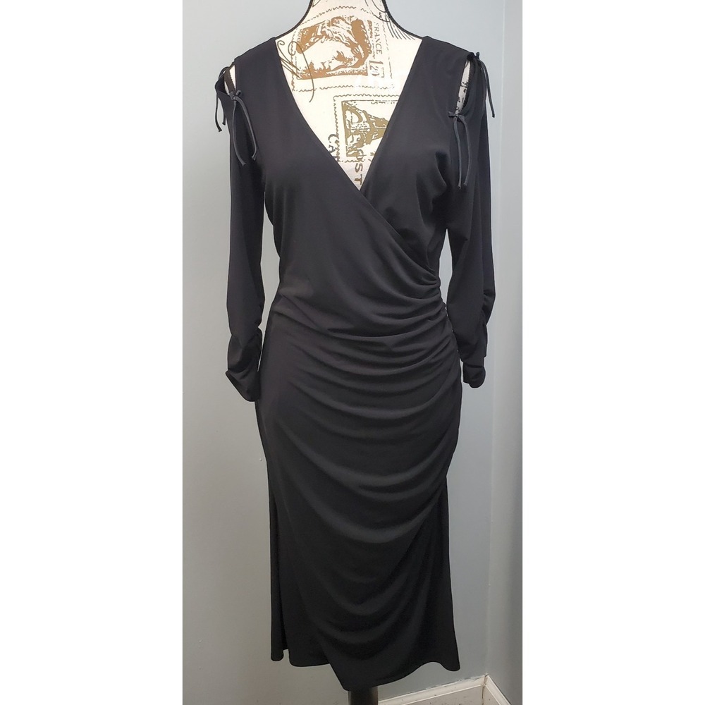 Laundry by Shelli Segal Bodycon Dress Womens 12 Black Lined Ruched Side Stretch